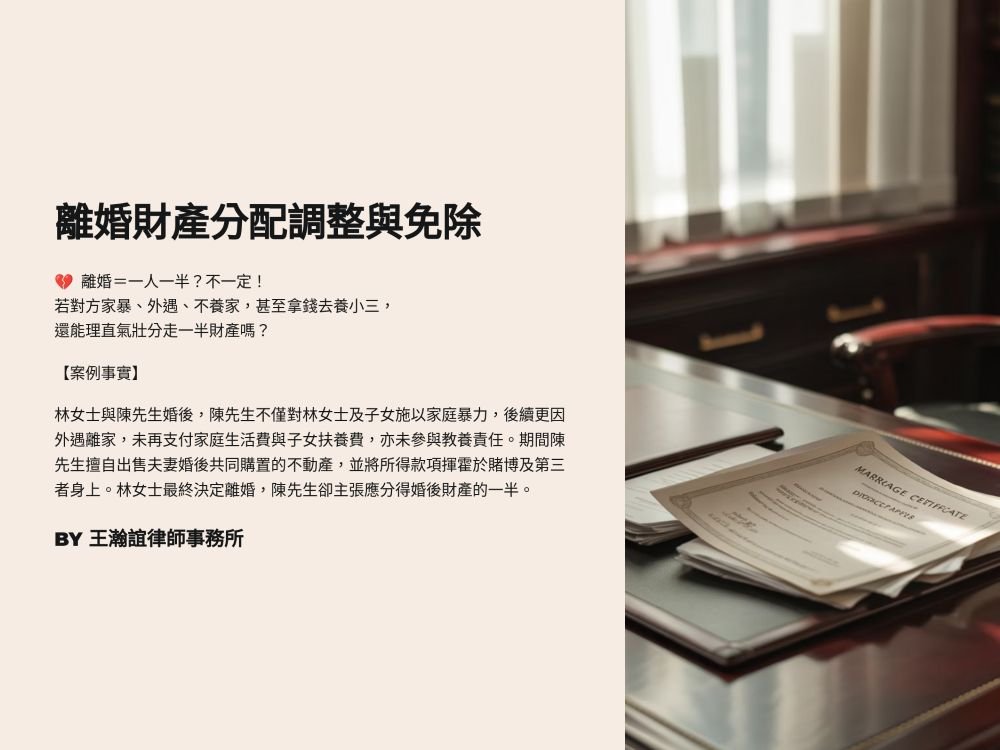 【📌離婚財產分配調整與免除】
