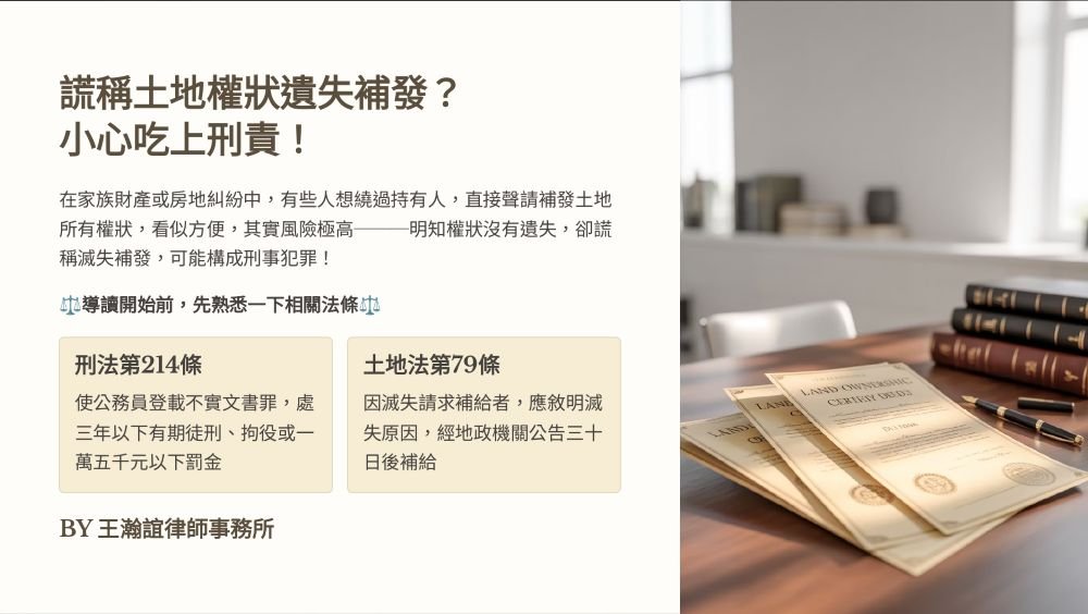 【📌謊稱土地權狀遺失補發？小心吃上刑責！】